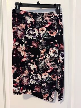 Material Girl Black Floral Pencil Skirt with Pink Accents